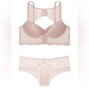 Very Sexy High Neck Chantilly Lace Push Up Bra in Pink Ivory Shimmer